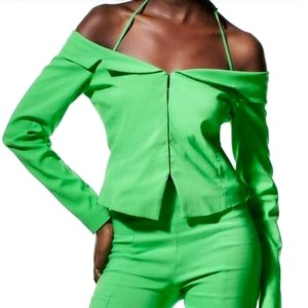 Zara Green Off-Shoulder Blazer Top